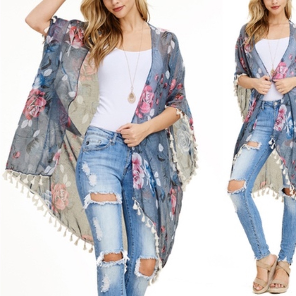 BOHO Floral Tassel KIMONO New! - Picture 3 of 5